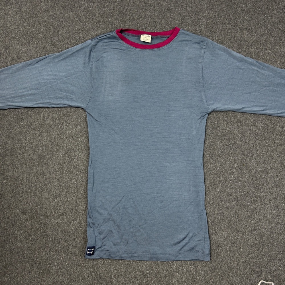 Wee Woollies 100% Merino Wool Long Sleeve Base Layer Top Blue Grey Size 12yr